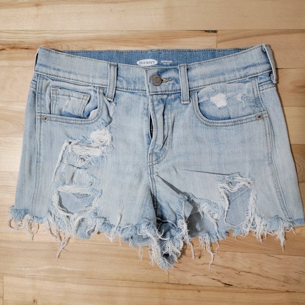 Old Navy Boyfriend Mid-Rise Distressed Denim Jean Shorts Size 0